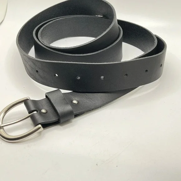 Leather Belt Black Genuine Leather Silver Buckle Casual Everyday 60" Long 4X - Picture 7 of 9